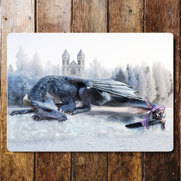 Sleeping Dragon Mystical Snow Metal Sign Plaque for wholesale by The British Metal Signs Company