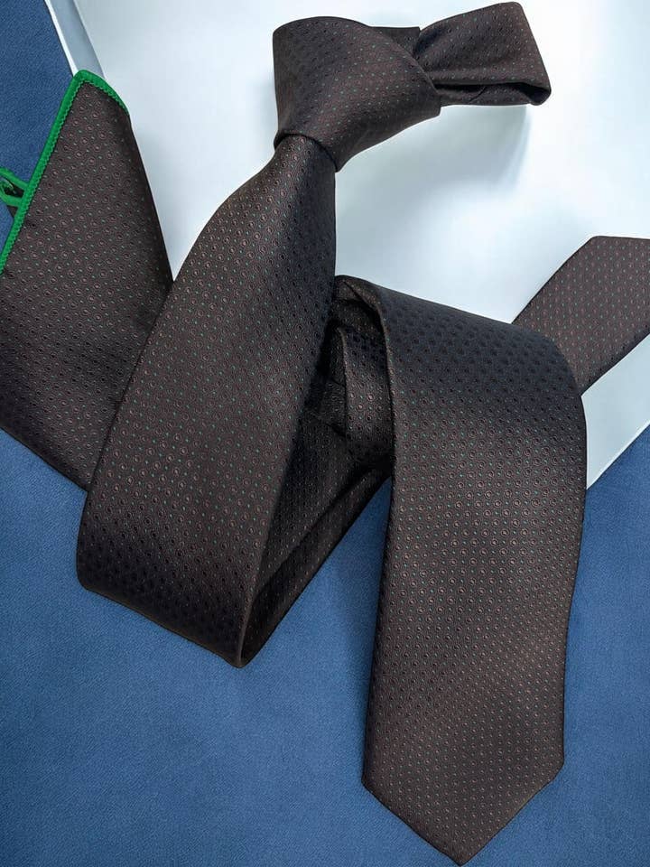 Ensemble cravate semi-étroite et pochette en soie italienne à motif marron pour homme DMITRY pour la vente par DMITRY Ties
