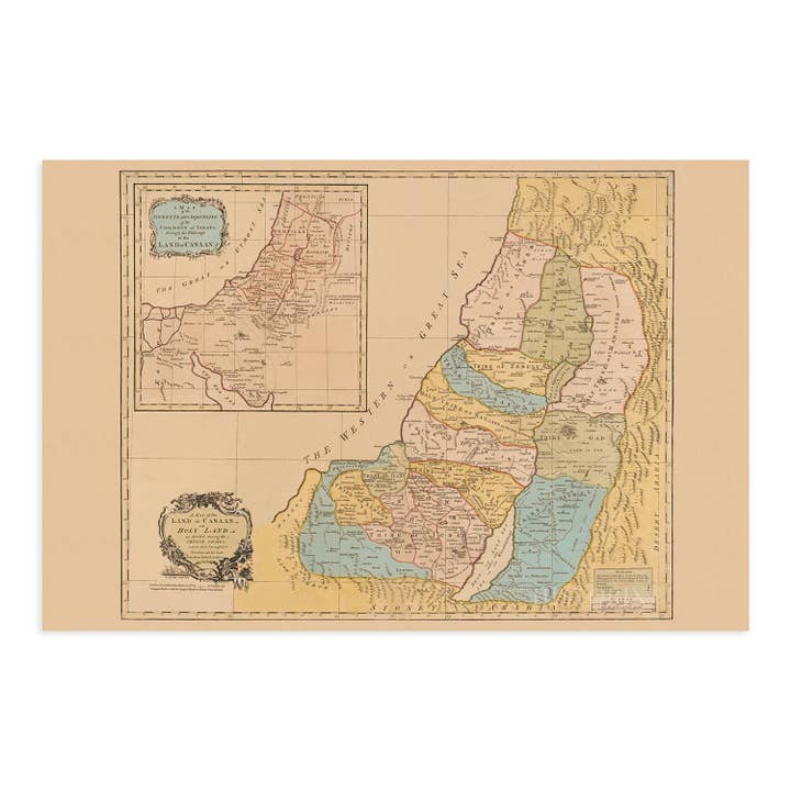 Historic Prints - Wholesale Map - 1760 Map of the Land of Canaan or Holy Land - Vintage Map Wall Art - Bible Map Poster - Land divided among the twelve tribes which God promised to Abraham8