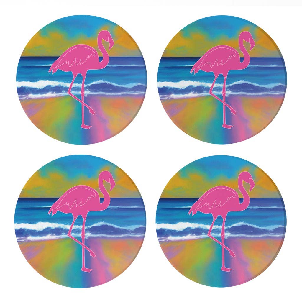 Love Local - Wholesale Coasters - Florida Pink Flamingo Icon| Absorbent Coasters | Set of 4 | Min 20