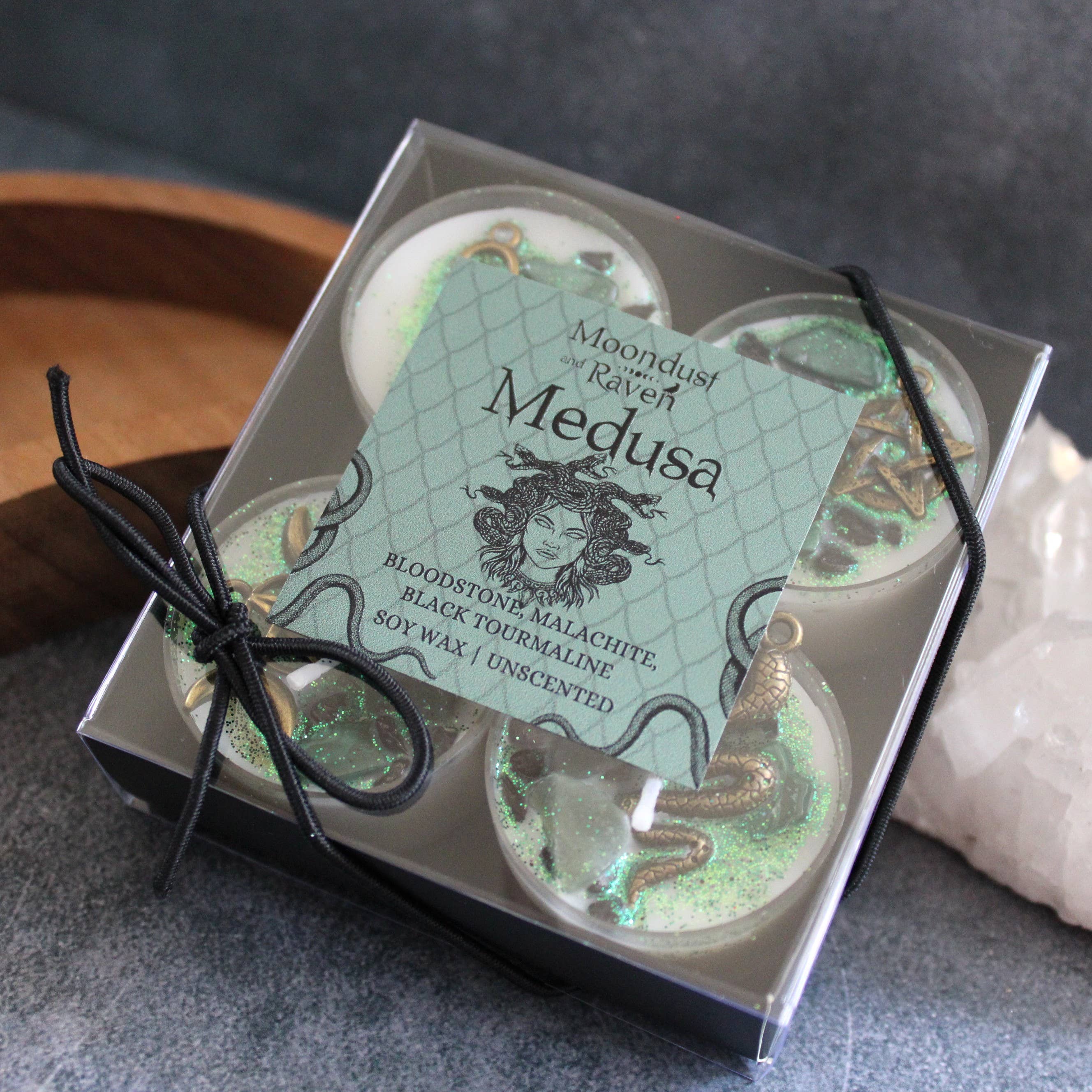 Moondust and Raven - Wholesale Tea Light Candles - Medusa Tealight Crystal Candles, Ritual Candles3
