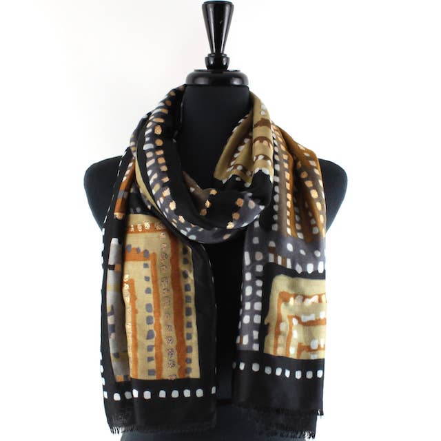 Pretty Persuasions - Wholesale Scarf - Women's - S24097 Incan Maze Scarf w/Gold Metallic