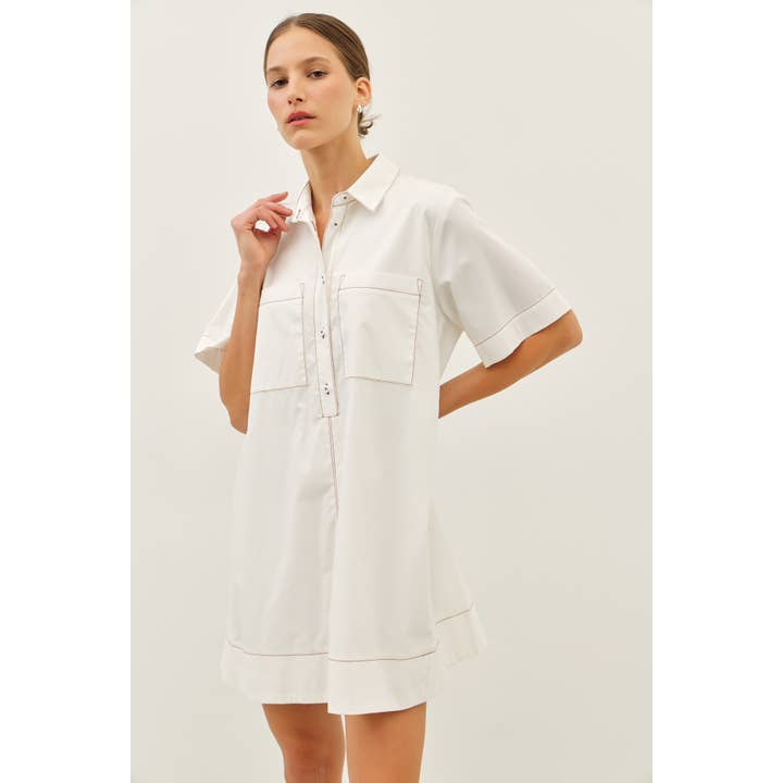 idem ditto - Wholesale Dress - Women's - BREATHABLE A-LINE SHIRT DRESS WITH OVERSIZED SLVS