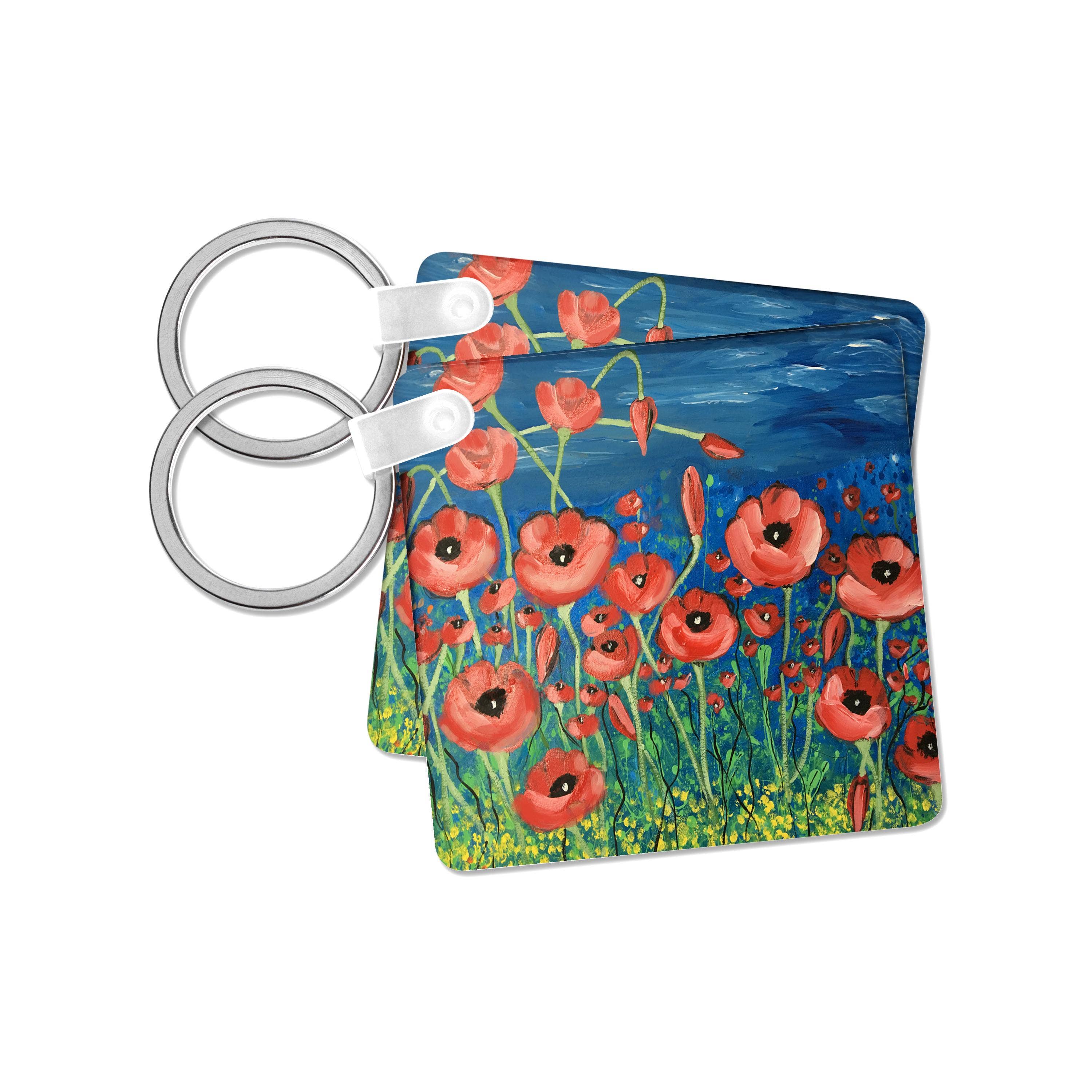3dRose - Vendita all'ingrosso Portachiavi - Unisex - 3dRose, Immagine di Papaveri Rossi su Sfondo Blu, Portachiavi7