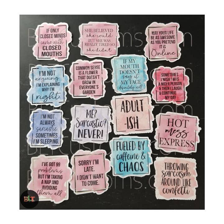 Sarcastic Quotes Sticker Set, Sticker Bundle, 15pc Set for wholesale by BLT Customs