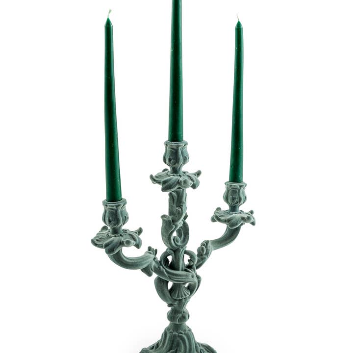 Light Grey/Blue Flock Ornate Candelabra for wholesale by McGowan & Rutherford Ltd