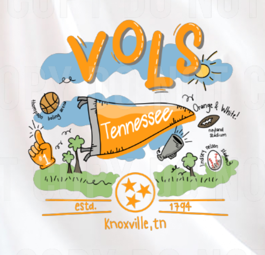 BB Subs and Screens - Wholesale Screen Printed T-Shirt - Kids - Tennessee Volunteers Doodle Infant, Toddler, Youth T-shirt1