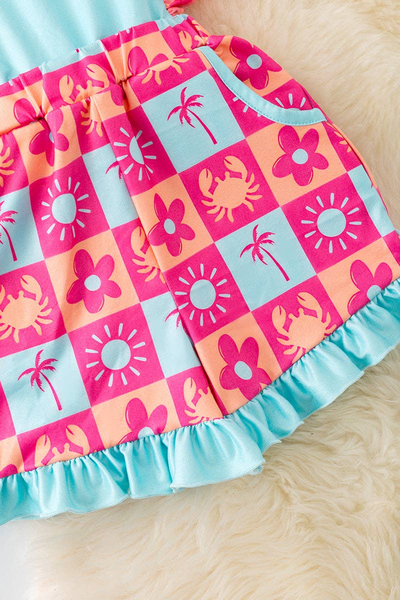 Kids Charm Online - Wholesale Romper - Kids - Summer Crab girls printed romper w/open back. PNG50172 AMY1