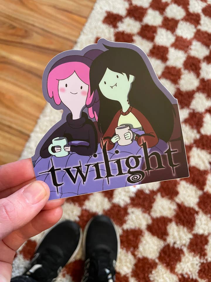 Marceline and Bubblegum Adventure Time Twilight vampire lover sticker, Oversized 4x3 inch die cut Sticker for wholesale by Drawings by Nicole