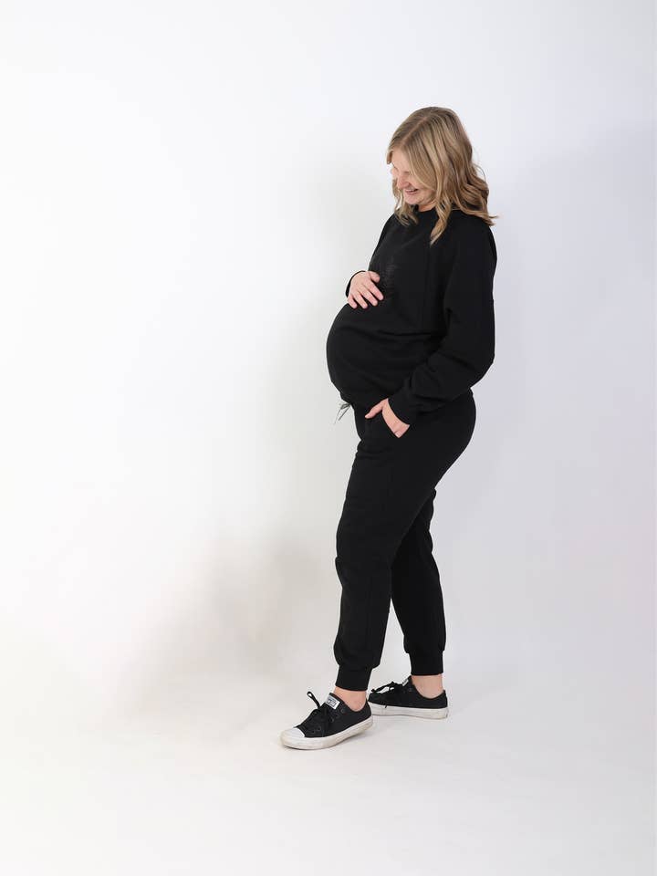 ELLE || FRENCH TERRY MATERNITY JOGGER || BLACK for wholesale by RASKANA