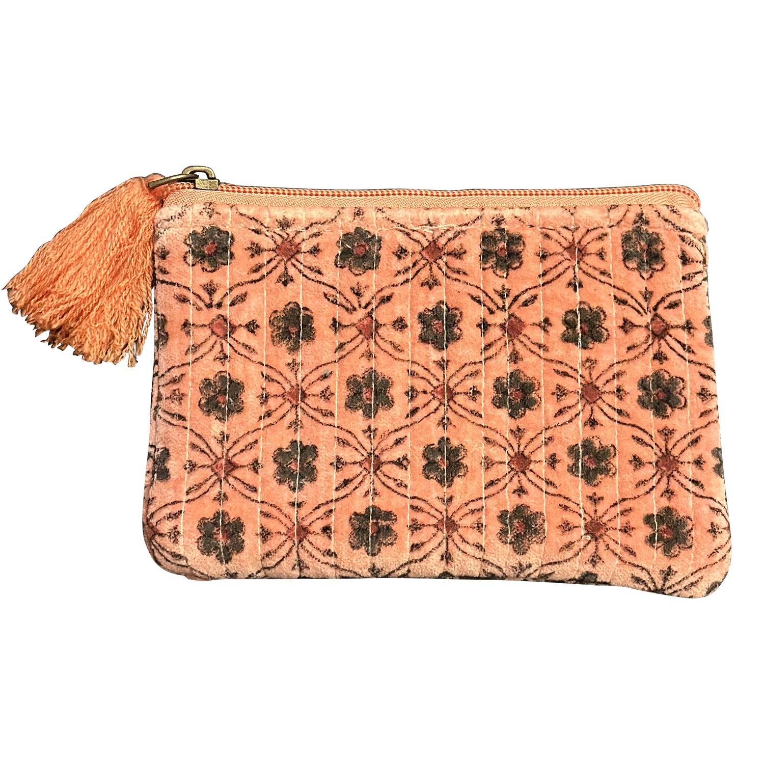 Chloe & Lex - Wholesale Pouch - Women's - Coral Block-Printed Quilted Floral Pouches (3 sizes)0