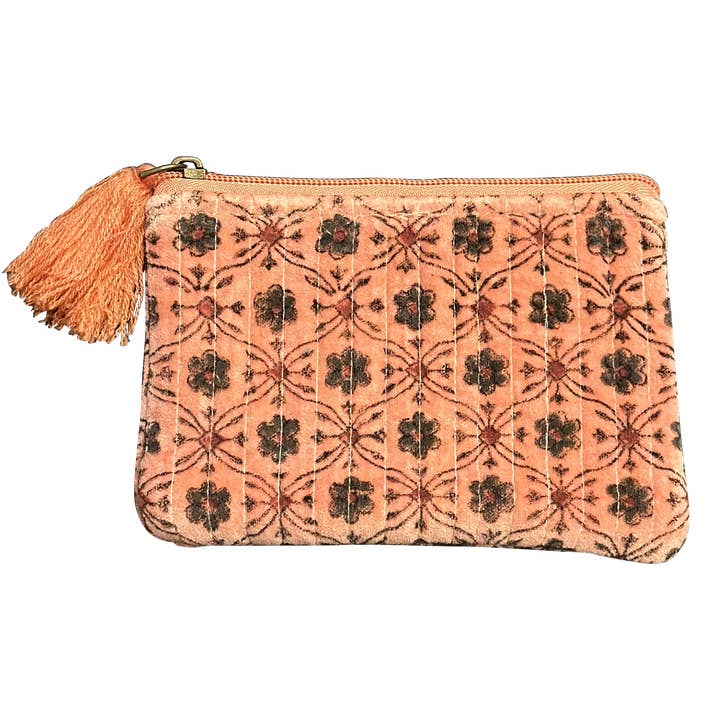 Chloe & Lex - Wholesale Pouch - Women's - Coral Block-Printed Quilted Floral Pouches (3 sizes)