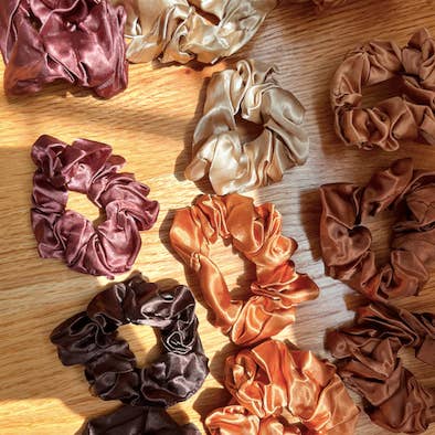 Frosting Company - Wholesale Scrunchie - Women's - Hair Scrunchies - Warm Coffee Satin Beauty Set