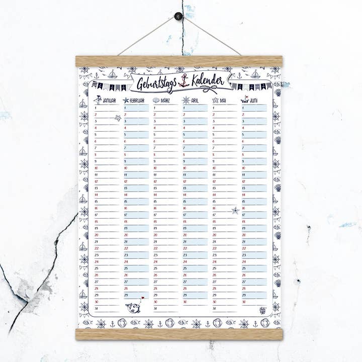 Calendrier d'anniversaire maritime + rails pour affiches en set pour la vente par chili type
