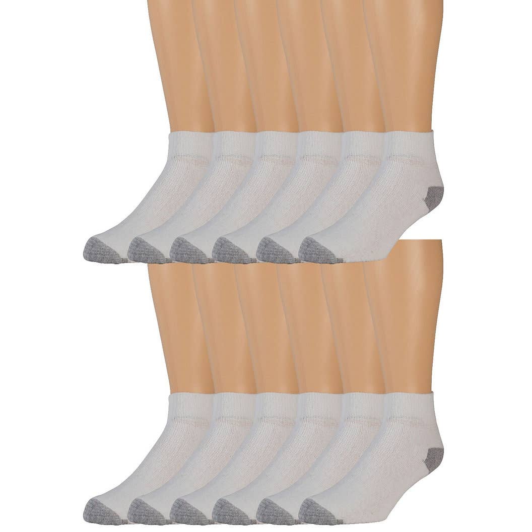 MB55 – wholesale Strumpor - Unisex – 3-pack vita w/grå klack & tå ankelstrumpor