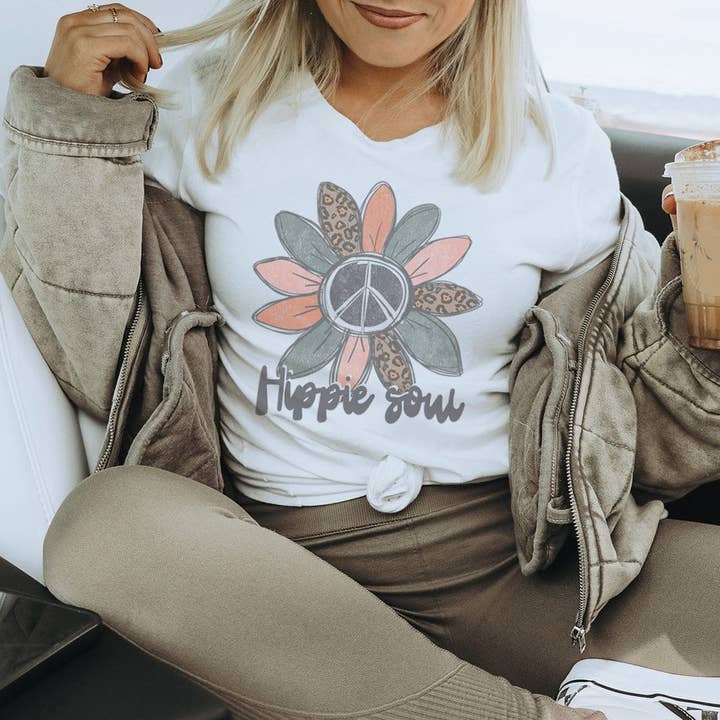 Camiseta Hippie Soul Peace Daisy – Camiseta Boho Retro con Pétalos de Leopardo - TY167 para venta al por mayor de Rockledge Designs