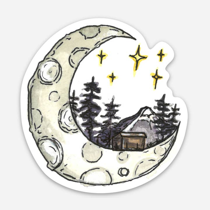Autocollant Lune et Cabane pour la vente par Heartwood Collective