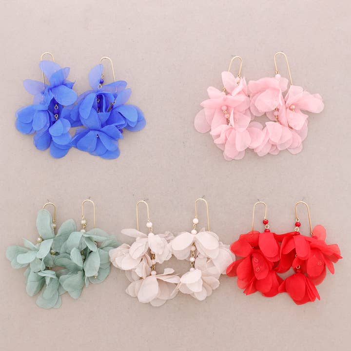 Sonata - Wholesale Snap Jewelry - Metal Arch Earrings with Flower and Fabric Pendants1