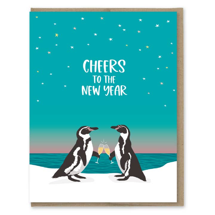 Modern Printed Matter – wholesale New Year's card – Penguins Cheers To The New Year Card