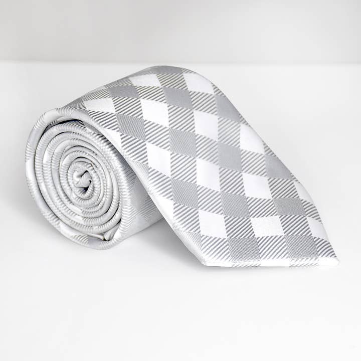 Buffalo Plaid Gray and White Men's Necktie for wholesale by Lifebeats Gifts
