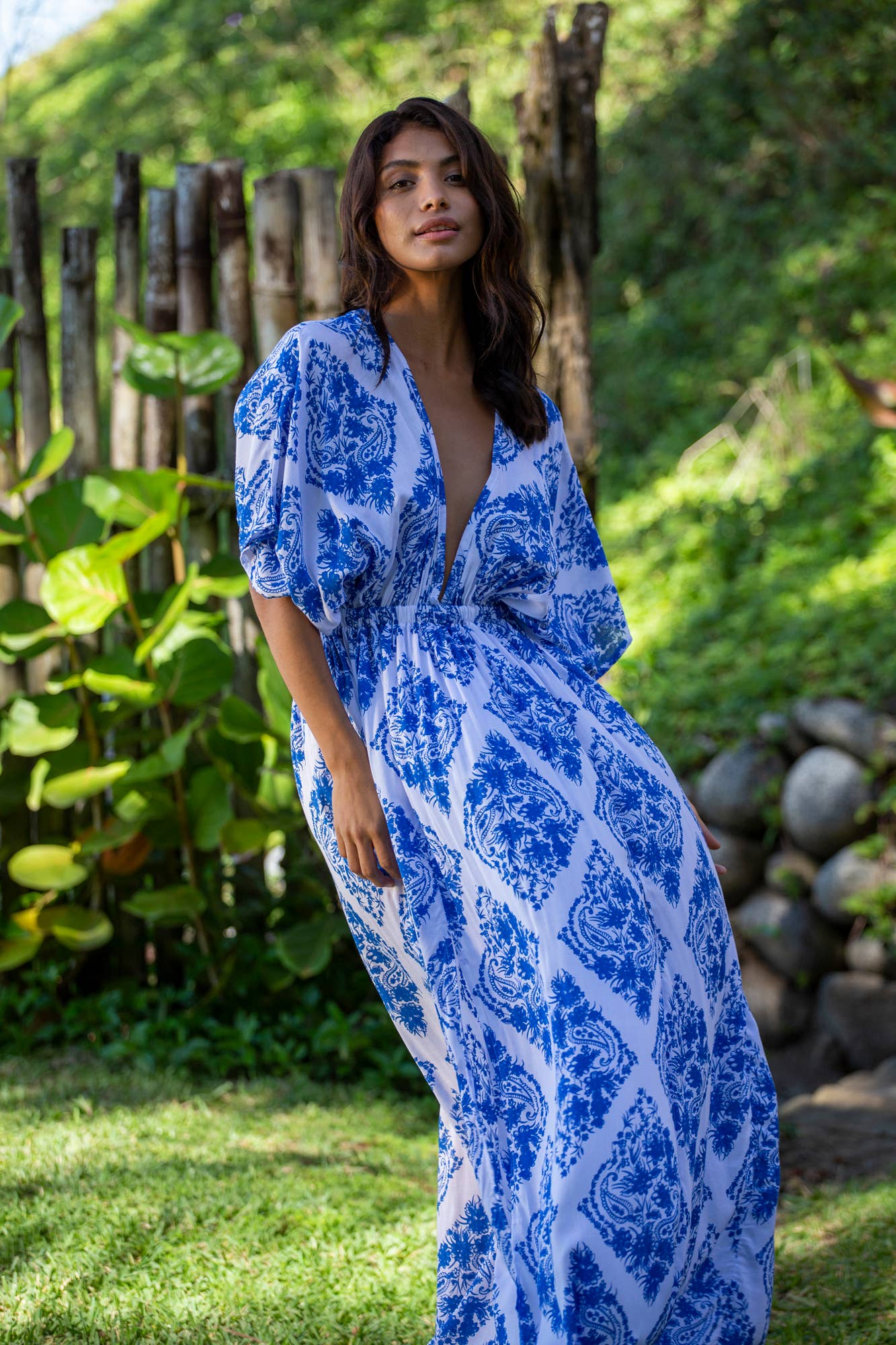 Wholesale Summer Double Slit Sexy Amy Kimono Maxi Dress in Premium St Johns  Blue Diamond for your store - Faire