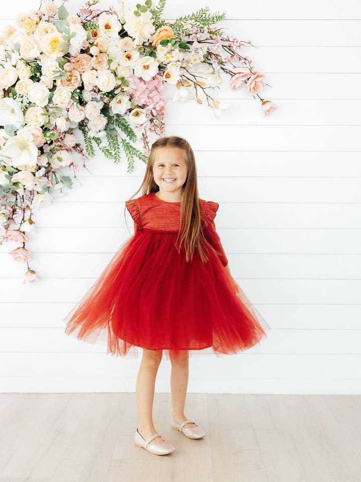 Mila & Rose - Wholesale Dress - Kids - Pumpkin Spice Shimmer 3/4 Sleeve Tutu Dress4