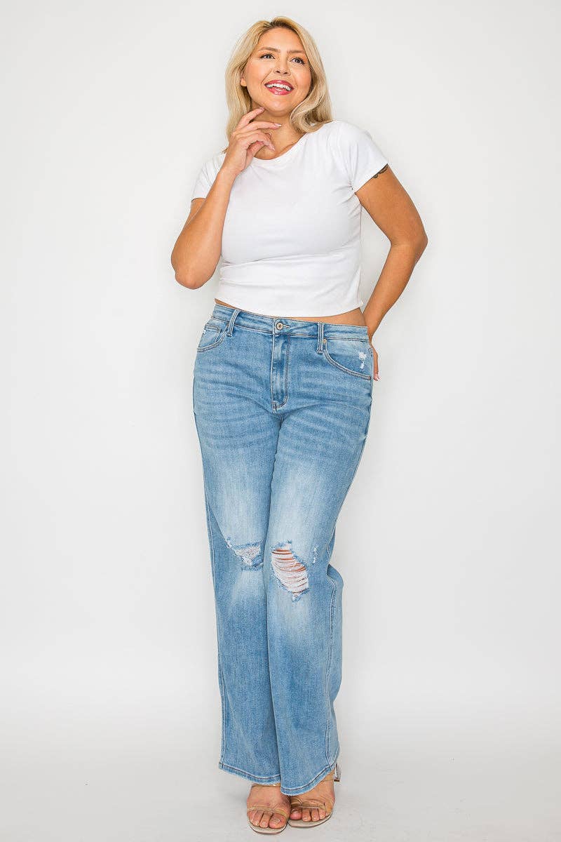 Blå PLUS SIZE HØJTALJET JEANS MED LIGE BEN # BT5004X for engroshandel på Faire2