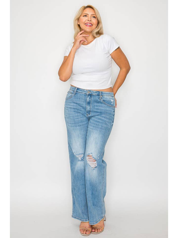 Bleu JEAN TAILLE HAUTE DROIT GRANDE TAILLE # BT5004X en vente sur Faire2