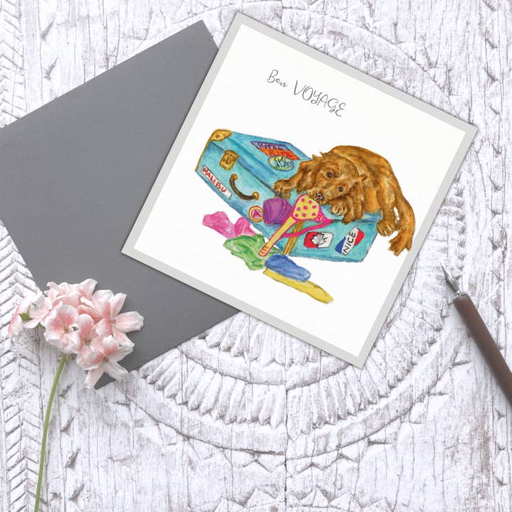 'Bon Voyage' Loose Luggage dog card for wholesale by Utterly Conkers