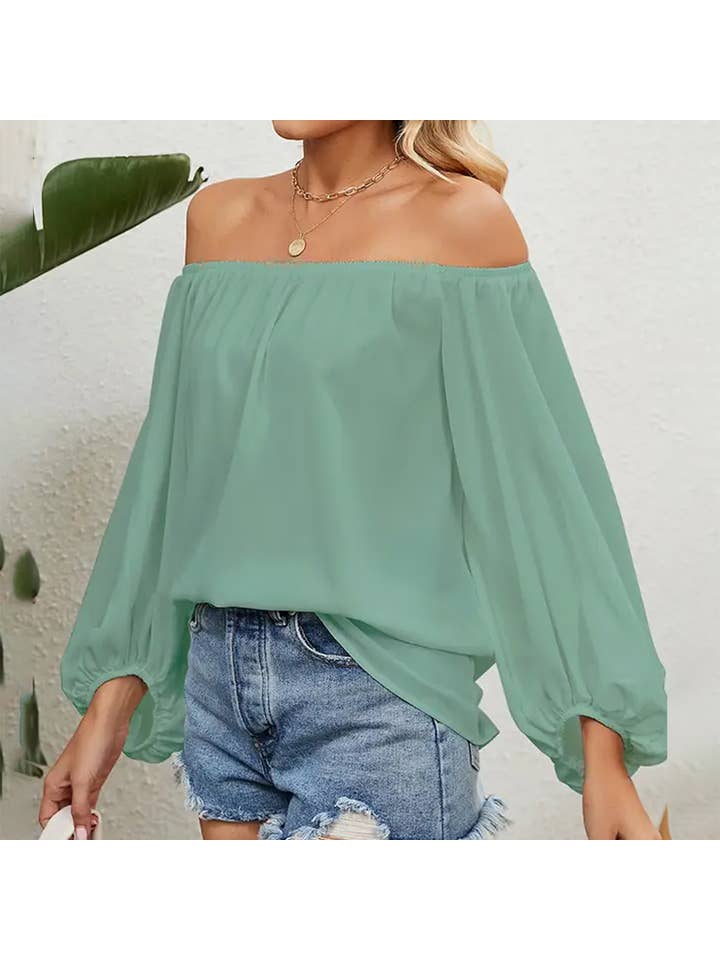 Lily Clothing - Wholesale Blouse - Women's - CWTBLL0136_BALLON SLEEVE OFF SHOULDER CHIFFON BLOUSE