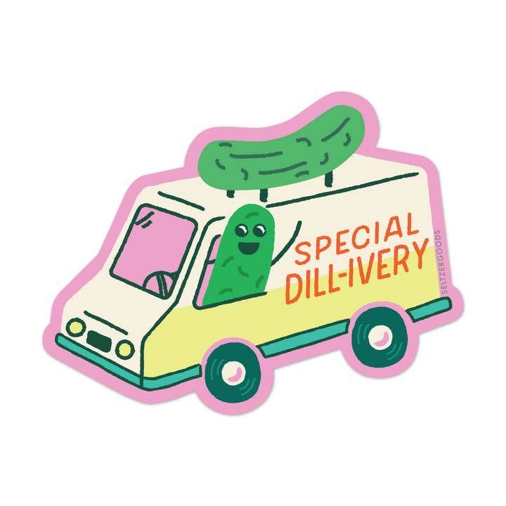 Pickle Dillivery Sticker for wholesale by Seltzer Goods