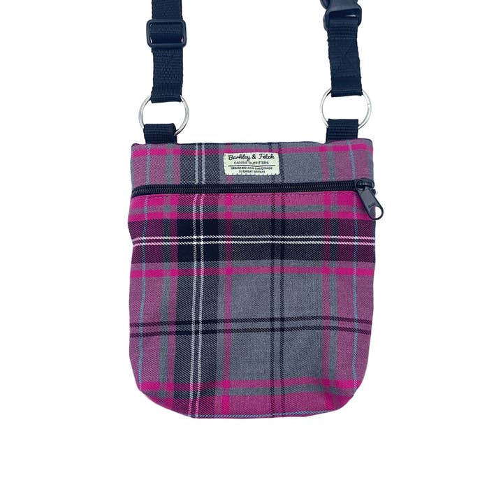 Pink & Grey Tartan Dog Walk and Treat Bag for wholesale by Barkley and Fetch