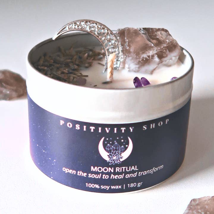 Vela Ritual da Lua com Pedras Preciosas | Lua | Quartzo Fumê | Meditação por atacado de Positivity Shop