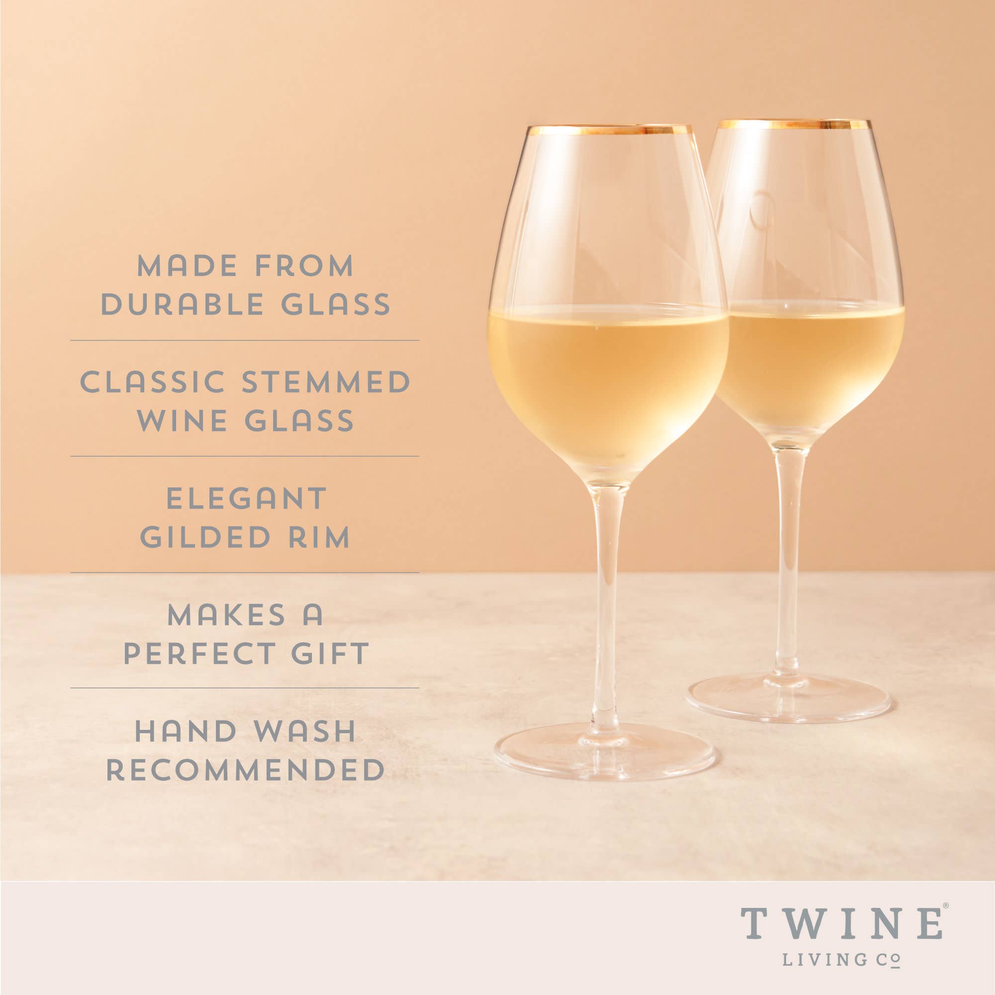 Twine - Wholesale Wine Glass - Gilded Gold Rimmed Glass Stemmed Wine Glasses Set of 24