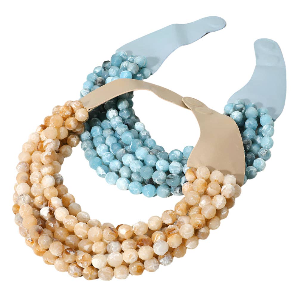 Madeline Love - Vendita all'ingrosso Collane di perline/perle - Collana magnetica a strati multistrato con perline a sfera in acrilico sfaccettato marmorizzato e finta pelle.7