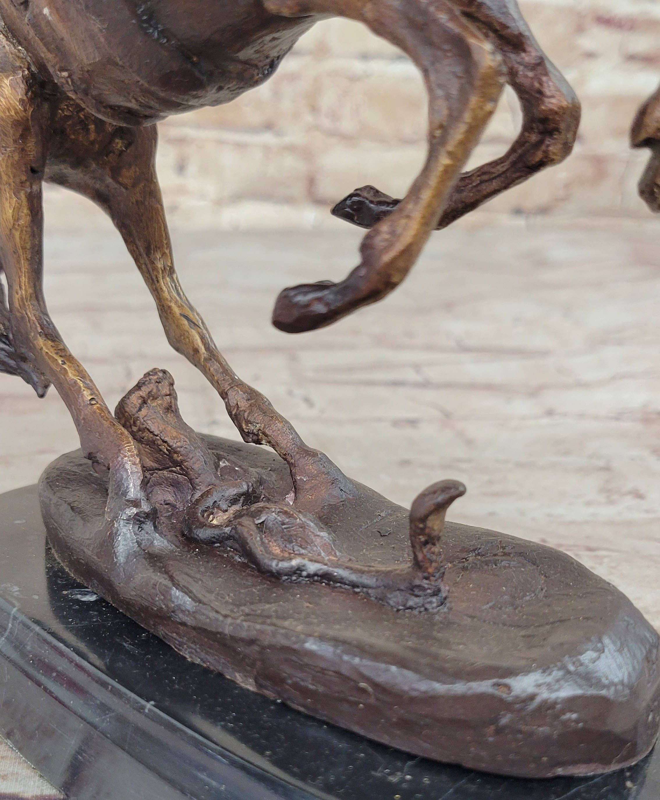 Bronzhaus - Wholesale Sculpture - RATTLESNAKE Frederic Remington Bronze on Marble Desktop Statue Sculpture 9" x 8"8
