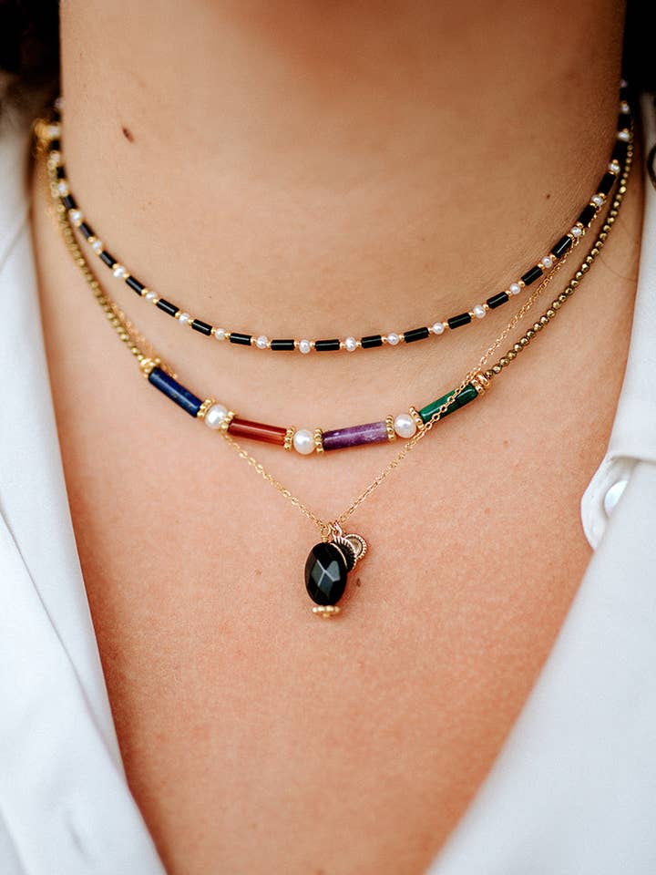 Colar Lina - jade pintado de preto por atacado de SIKA BIJOUX