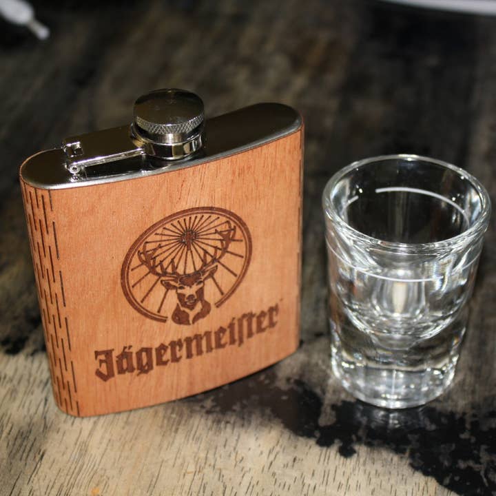WUDN Handcrafted - Wholesale Flask - CUSTOM Wooden 6 oz Hip Flask, Laser-engraved with your logo