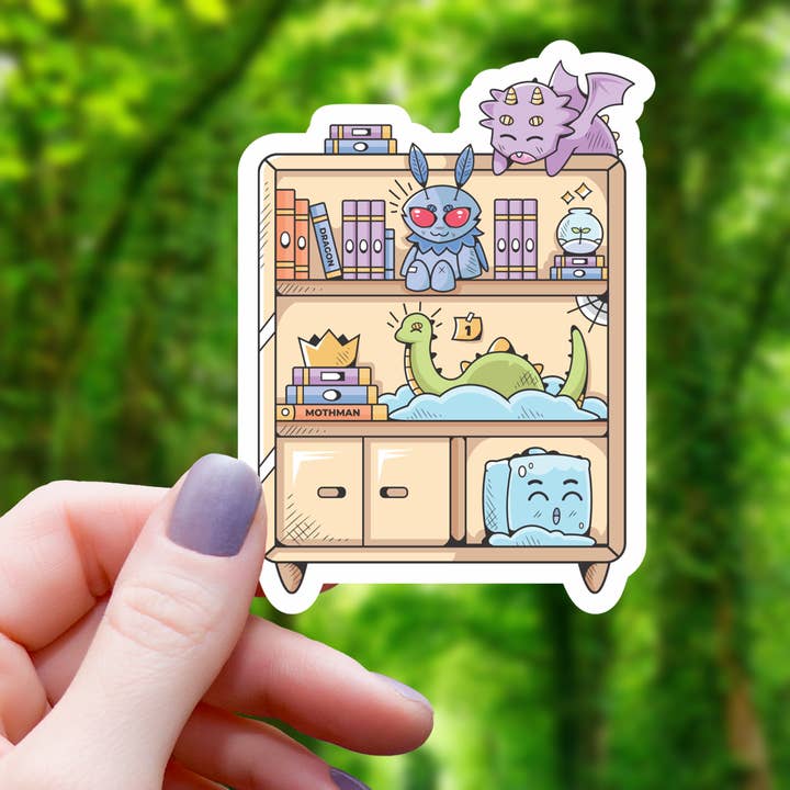 Mimic Gaming Co - Wholesale Sticker - Cryptid And Monsters On Bookshelf Sticker