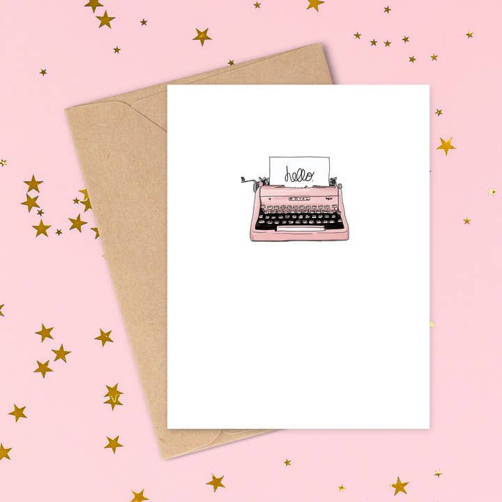 Hello Typewriter Card for wholesale by Cyndi and Sofi Designs