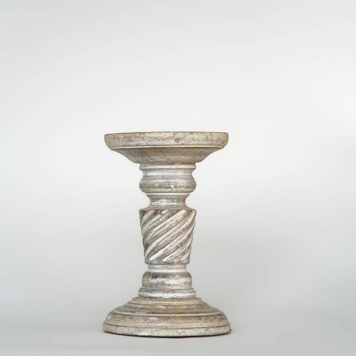 Antique White Mango Wood Set Of One Pillar Candle Holder for wholesale by BBH Homes LLC
