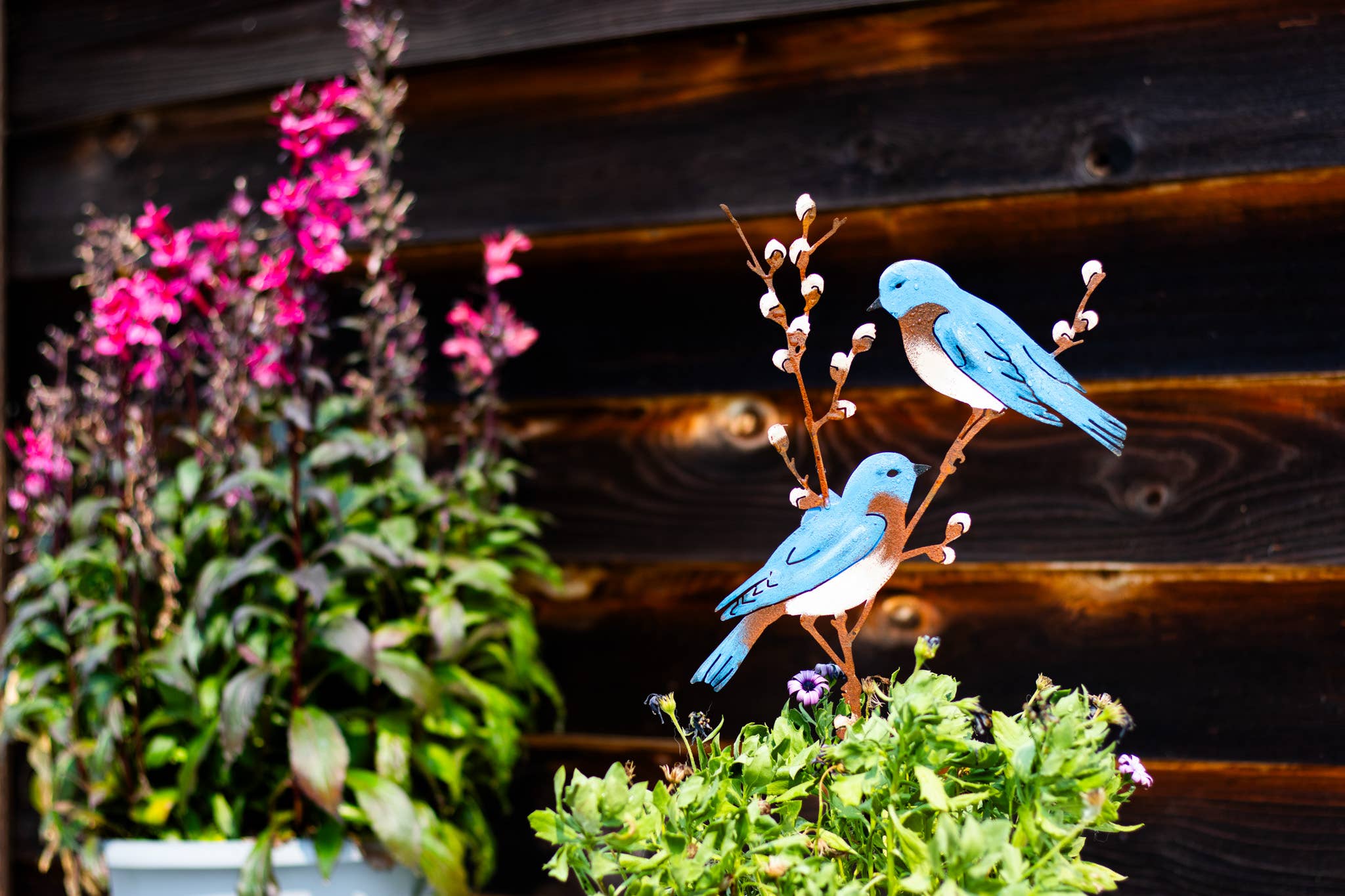 Elegant Garden Design - Wholesale Garden/Lawn Stake - Bluebirds on Pussy Willow Pick -Painted1