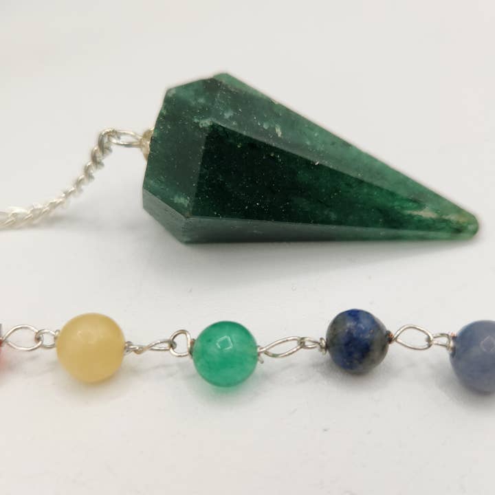 Meraki Gemstones - Wholesale Meditation Supplies - Jade Pendulum w/Chakra Beads-Silver Plate Chain3