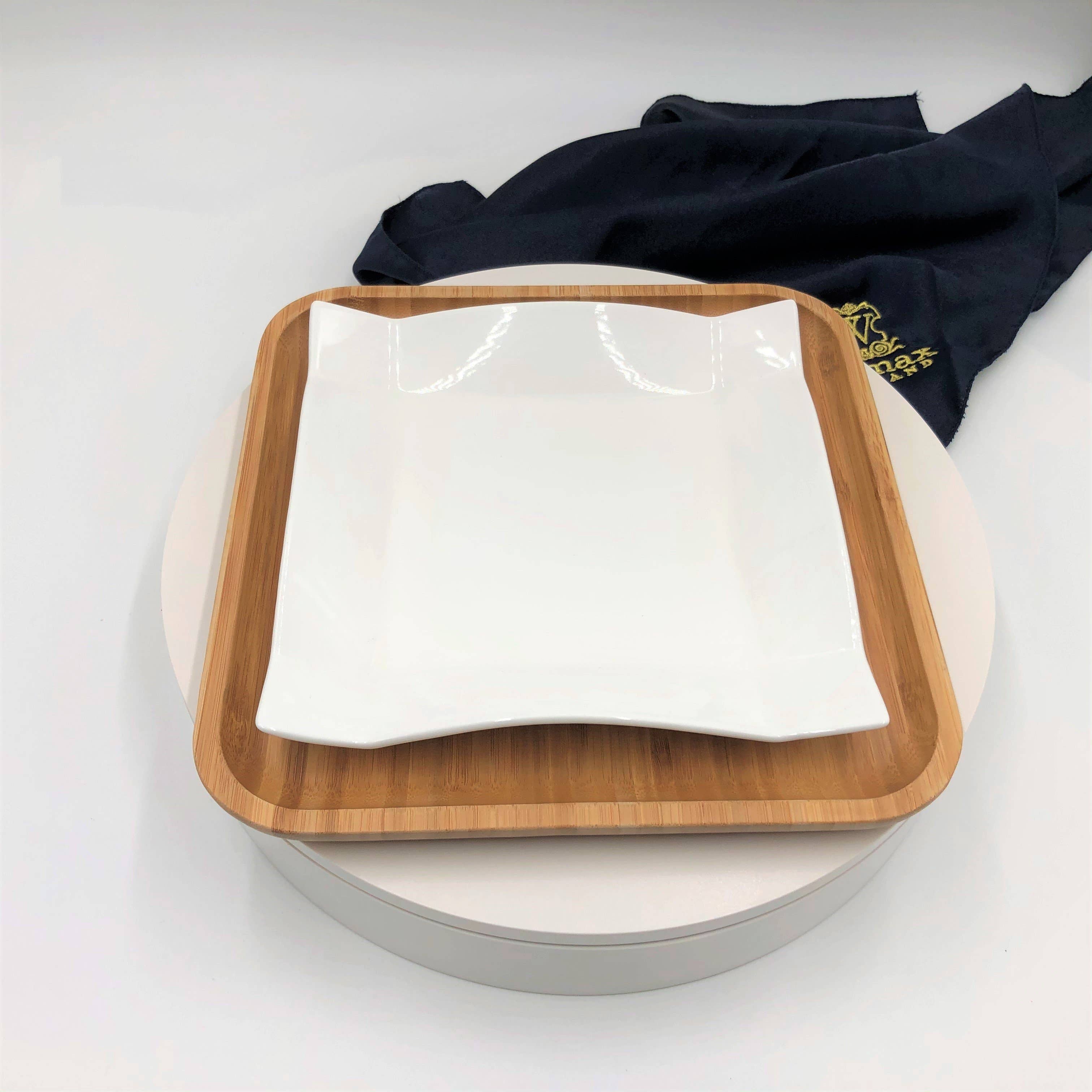WILMAX USA - Wholesale Dinnerware Set - Square Bamboo and Fine Porcelain Contemporary Dinnerware Set0