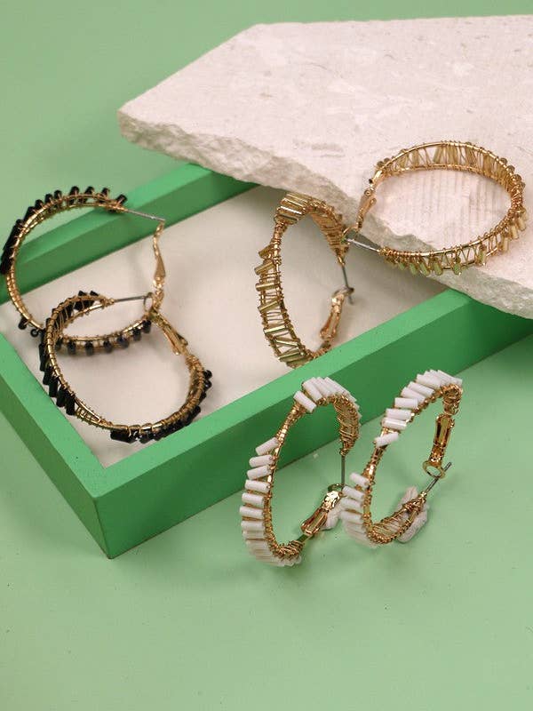 TWIST GLASS SEED BEAD WIRE HOOP EARRINGS | 10E3060155 for wholesale by JOSSLYN by wall to wall