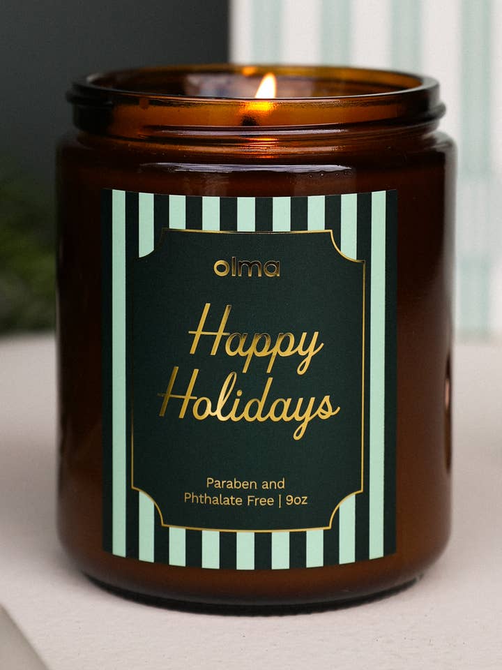 Happy Holidays - Holiday Christmas Candle - 9oz Amber for wholesale by JaxKelly Candles