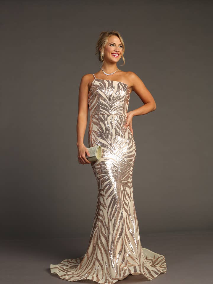 Chicas - Wholesale Gown - Women's - One Shoulder Sequin Metallic Mermaid Dress C8238