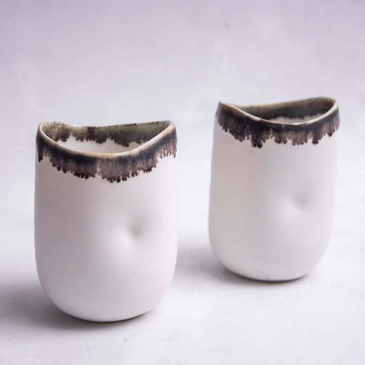 Porcelain Bronze Rim — Handmade Tumbler Cup White Matte for wholesale by LAIMA CERAMICS (SIA Radosa Apvieniba Spares)