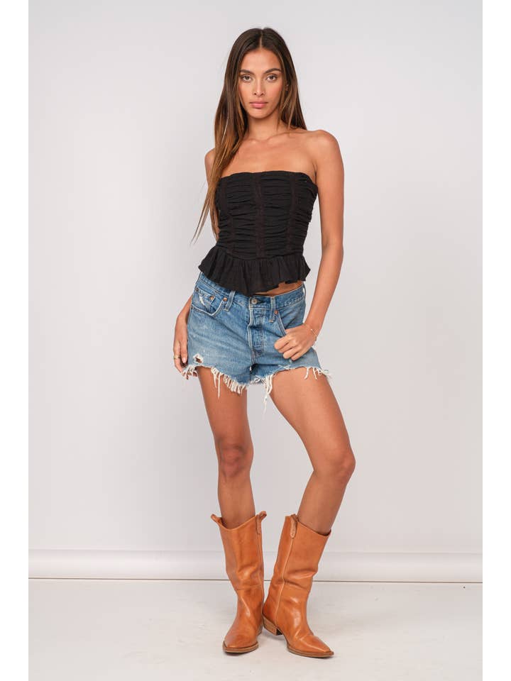 Sky to Moon - Wholesale Tank Top - Women's - BACK SMOCKED BAND RUFFLE DOWN RUCHED CROP TOP