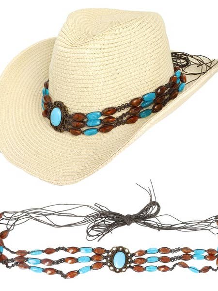 WESTERN TURQUOISE CONCHO ROW BEADED HAT BAND GAGT2837 for wholesale by anbfashion